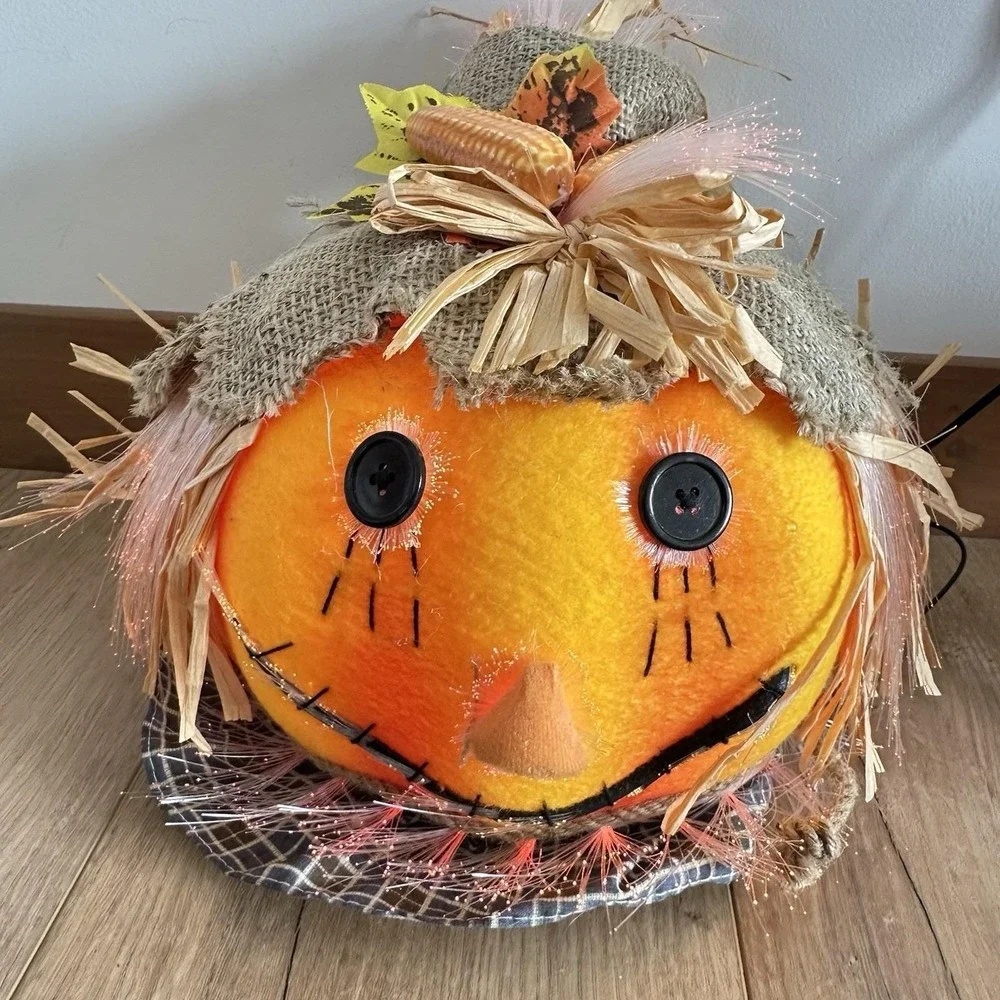 VTG Pumpkin‎ Hollow Fiber Optic Scarecrow Head In Box 10